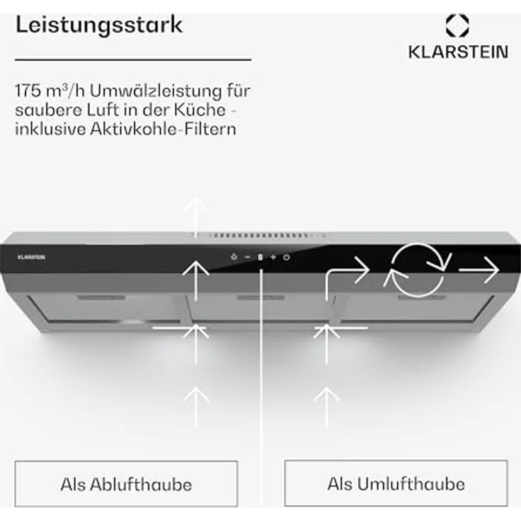 Klarstein Contempo Neo 90, Unterbau-Dunstabzugshaube mit 175 m³/h Abluftleistung, SenseControl Touch-Steuerung, Edelstahl/Acrylglas – Bild 4