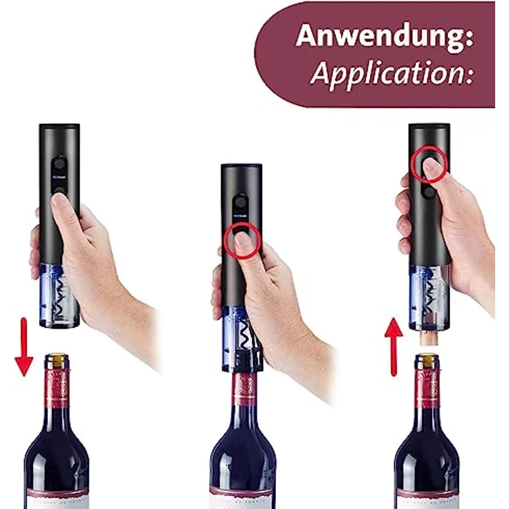 Westmark Korkenzieher Vasco – elektrischer Weinöffner für Weinflaschen mit Korken, müheloses Korkenziehen durch Einhandbedienung, 4xAA-Batterien nötig – rostfreier Stahl, Aluminium – Bild 4