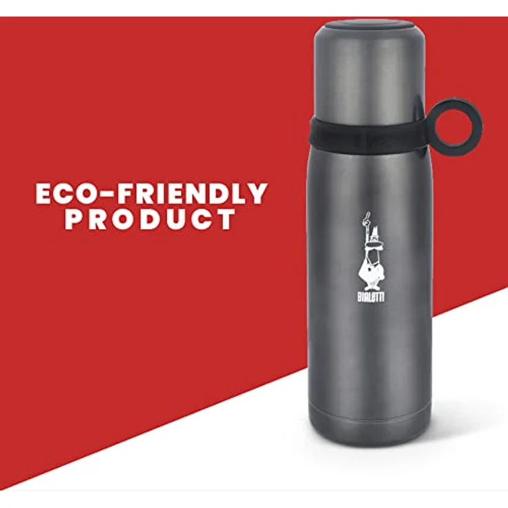 Bialetti TZ Ml. 460 To Go Thermoflasche mit Deckelbecher (doppelwandig), hält 12 h heiß und 24 h kalt, 460 ml Fassungsvermögen, Stahl, Dunkelgrau – Bild 5