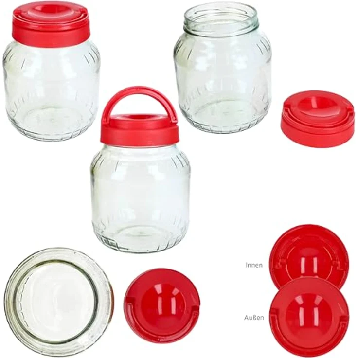 MamboCat 2er Set Kim Vorratsglas 1,7L mit rotem Kunststoffdeckel und Henkel zur praktischen Aufbewahrung von Lebensmitteln – Bild 4