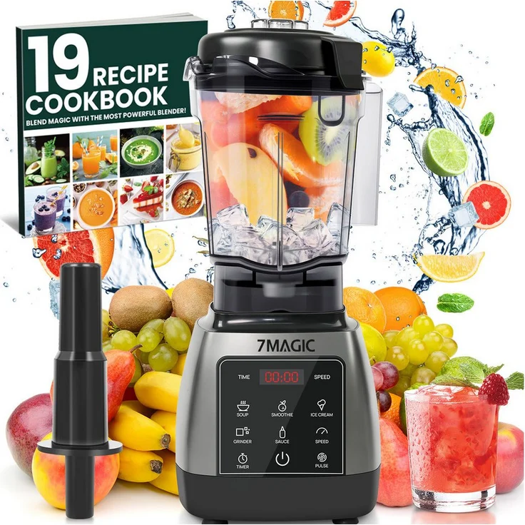 7MAGIC HS200G Standmixer, 2000W Hochleistungsmixer mit Pulsfunktion, Timer, 5 Programmen, max. 28.000 U/min, 2L BPA-freier Mixbecher, Schwarz