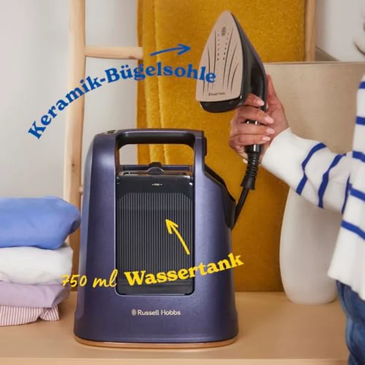 Russell Hobbs Steam Genie Dampfbügeleisen Multi, 2-in-1 Dampfglätter mit 750 ml Wassertank, 1700W, 20 g/min Dampf, 2 Aufsätze für Kleidung und Polstermöbel, selbstreinigend – Bild 4