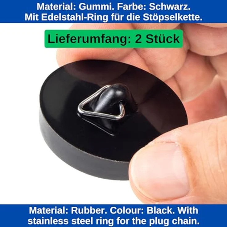 Universal Stöpsel für Spülen, Waschbecken, Duschen und Waschtische, Ø 44 mm - 42 mm Oberseite auf Unterseite, 2er Set, schwarz, Gummi, Ablauf Stopfen – Bild 4