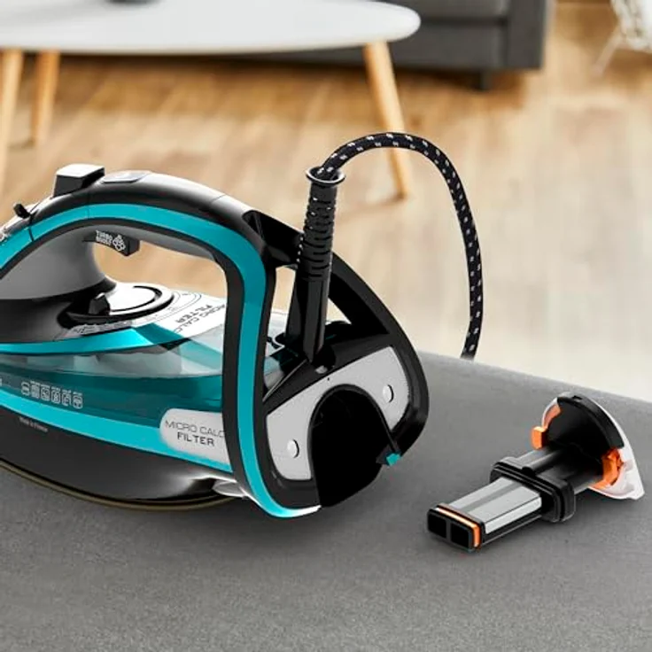 Tefal Ultimate Pure FV9844 Bügeleisen Trocken- und Dampfbügeleisen Durilium Autoclean-Bügelsohle Schwarz, Blau 3200 W – Bild 5