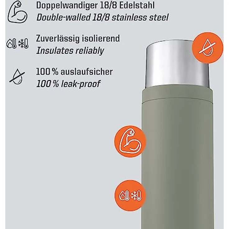 Esbit Thermoflasche Sculptor, isolierte Edelstahlflasche für warme und kalte Getränke, 1000 ml, Stone Grey – Bild 2