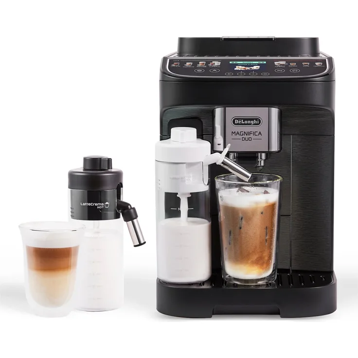 De'Longhi MAGNIFICA DUO ECAM330.80.TXB, Kaffeevollautomat mit integriertem Milchaufschäumer, schwarzes Gehäuse, 2 Tassen gleichzeitig, 15 bar Pumpendruck