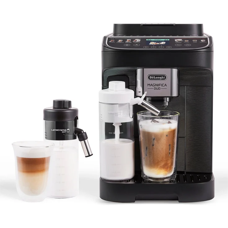 De'Longhi MAGNIFICA DUO ECAM330.80.TXB, Kaffeevollautomat mit integriertem Milchaufschäumer, schwarzes Gehäuse, 2 Tassen gleichzeitig, 15 bar Pumpendruck