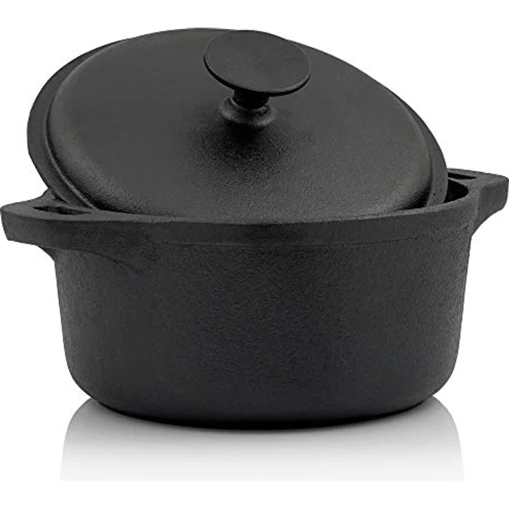 BBQ-Toro Gusseisen Cocotte, 4 Liter, Ø 22,5 cm, schwarz, runder Bräter mit Deckel, für Schmorgerichte und Aufläufe – Bild 3