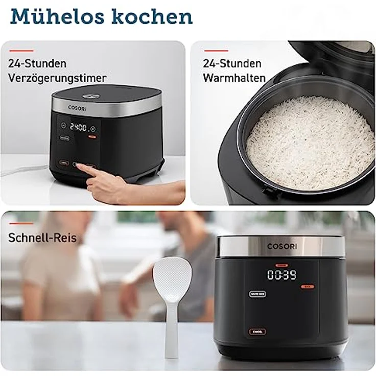 COSORI Reiskocher, Multikocher mit 17 Programme, Rice Cooker 1,8 L, Fuzzy-Logik, Dampfgarer mit Edestahleinsatz, Rezeptbuch, Slow Cooker, Premium Innentopf, Warmhaltefunktion, Timer – Bild 5
