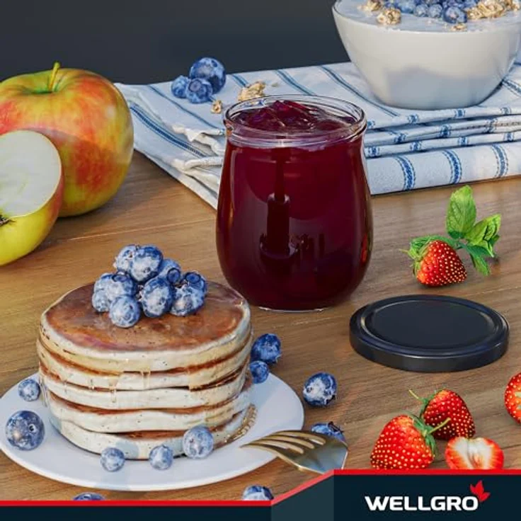WELLGRO 25x Einmachgläser mit Schraubdeckel, 417ml, Deckel To 82 schwarz, Made in Germany, Vorratsgläser für Lebensmittel, Gärglas und Dessertgläser – Bild 5