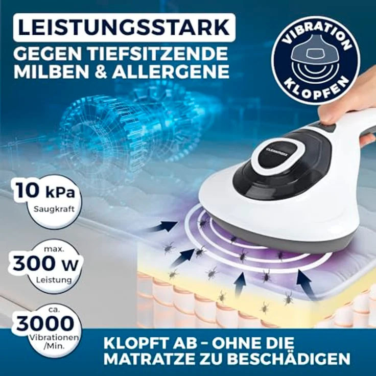 DS Produkte CLEANmaxx Milbensauger Vibration - entfernt 99,9 % aller Milben - mit UV-C-Licht, Handstaubsauger in Weiß – Bild 4