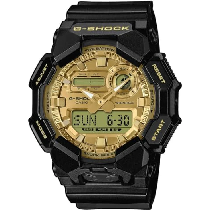 Casio G-Shock Herrenuhr Ana-Digi, schwarz/gold, Kunststoffband, Alarm, Stoppuhr, mineralglas, japanisches Quarzwerk – Bild 1