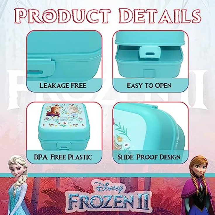 HOVUK Frozen Lunchbox mit 3 Fächern, 14 cm, Lebensmittelbehälter, mikrowellen- und spülmaschinenfest, auslaufsicher, Sandwich-Box für Kinder und Mädchen ab 3 Jahren – Bild 3