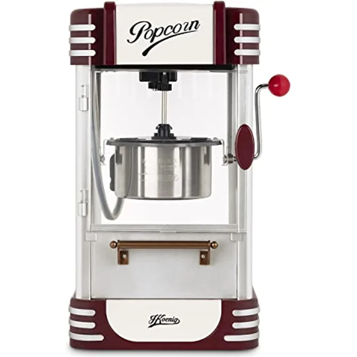 H.Koenig Popcorn Machine, Retro-Design, Edelstahl/Aluminium, 50 g Kapazität, 360 W