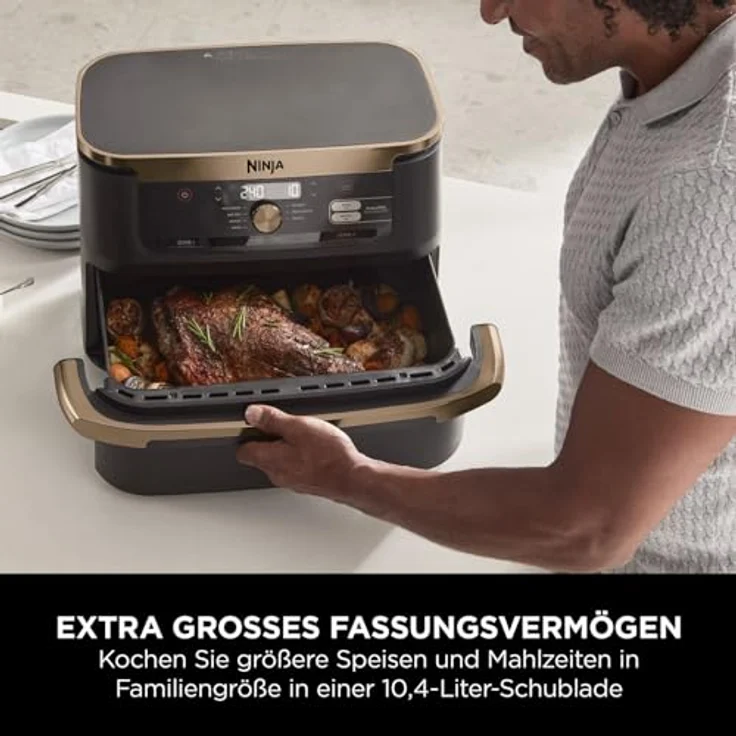 Ninja Foodi FlexDrawer Dual Zone Heißluftfritteuse, Airfryer mit 10,4-Fach und herausnehmbarem Trenner, Antihaftbeschichtung, spülmaschinenfester Korb, 7-in-1, Schwarz & Kupfer, AF500EUCP – Bild 4