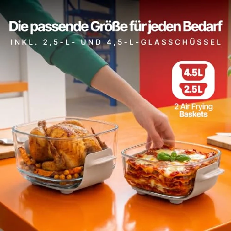Seeger ClearFry Glas Heißluftfritteuse, 6 Zubereitungsfunktionen, PFAS-frei, 2 Glasbehälter (4,5 L + 2,5 L), Temperatur von 60°C bis 200°C – Bild 4