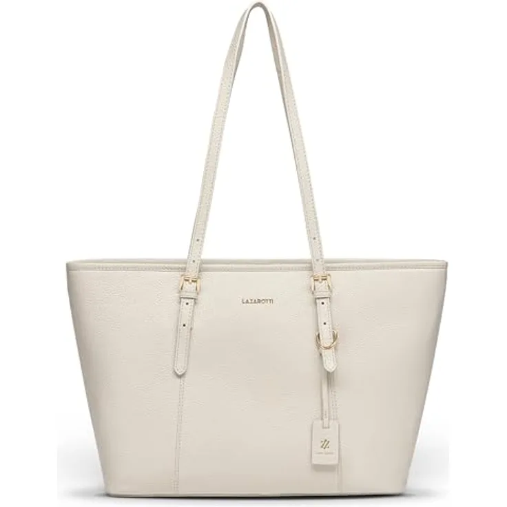 Lazarotti Bologna Leder Shopper Tasche, 100% Leder, beige, 35 cm x 13.5 cm x 28 cm
