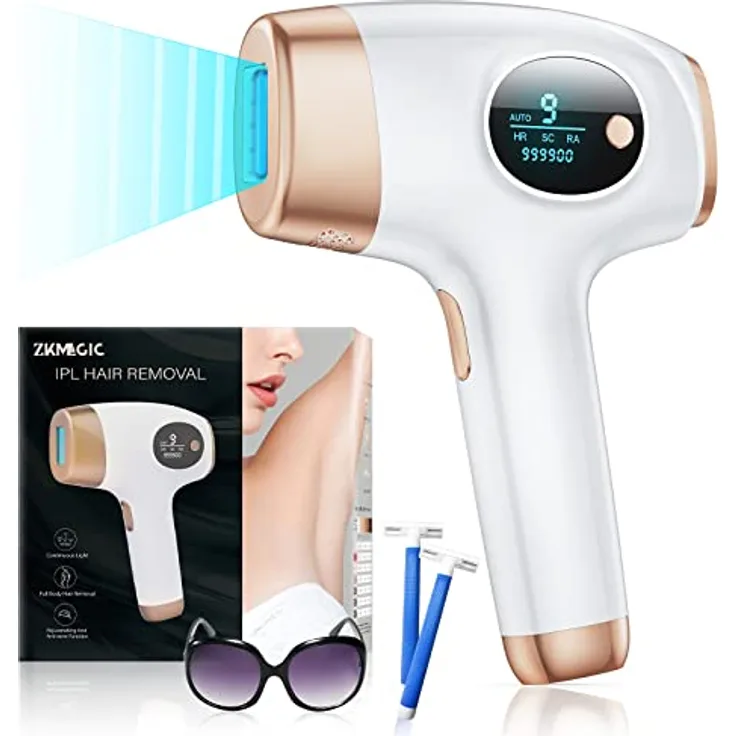 IPL Geräte Haarentfernung, ZKMAGIC Laser Haarentfernung mit 9 Energiestufen und 3 Funktionen HR/SC/RA, 999.900 Lichtimpulse Schmerzfreie Haarentfernung Laser für Frauen, Mäner, Achseln, Beine, Körper