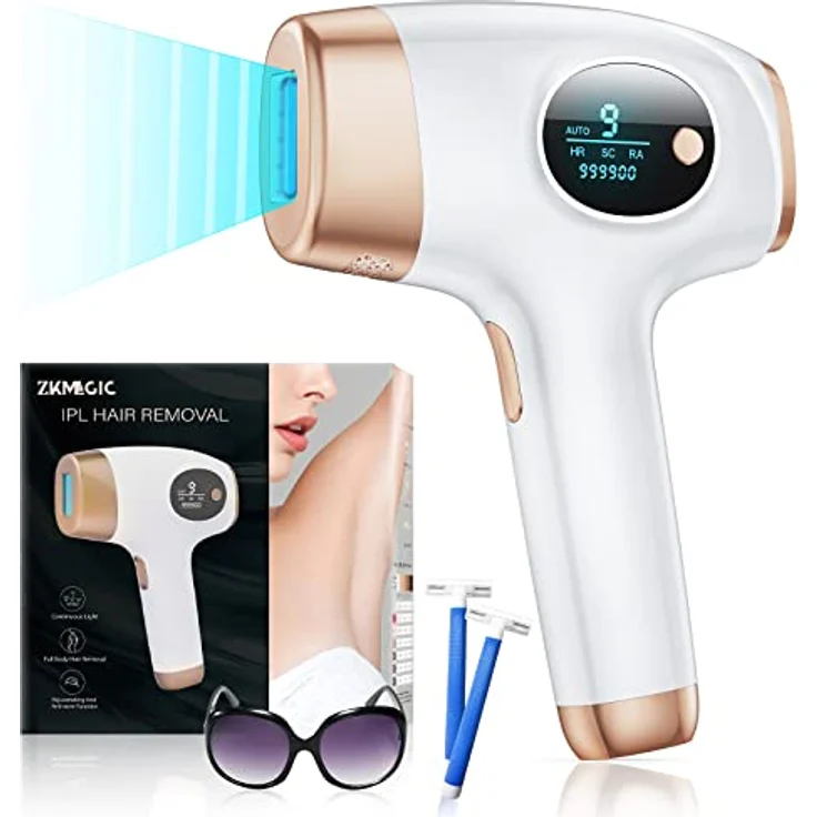 IPL Geräte Haarentfernung, ZKMAGIC Laser Haarentfernung mit 9 Energiestufen und 3 Funktionen HR/SC/RA, 999.900 Lichtimpulse Schmerzfreie Haarentfernung Laser für Frauen, Mäner, Achseln, Beine, Körper – Bild 1