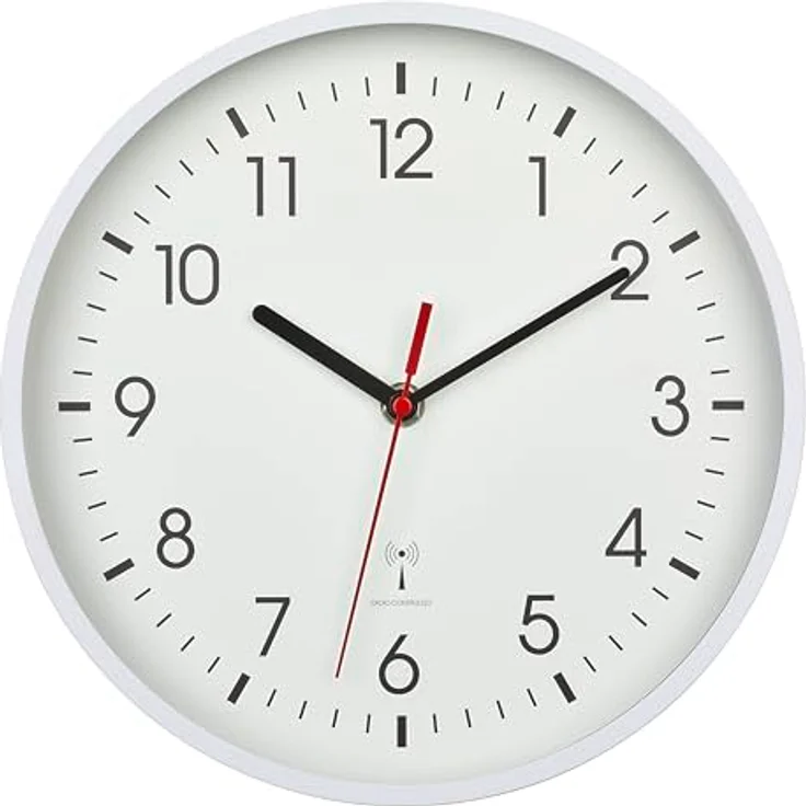 TFA Dostmann Analoge Funk-Wanduhr, 60.3550.02, höchste Genauigkeit, modern, analog, Glasabdeckung, für Büro, zu Hause, Geschenk, 245 x 245 x 42 mm, Weiss – Bild 2