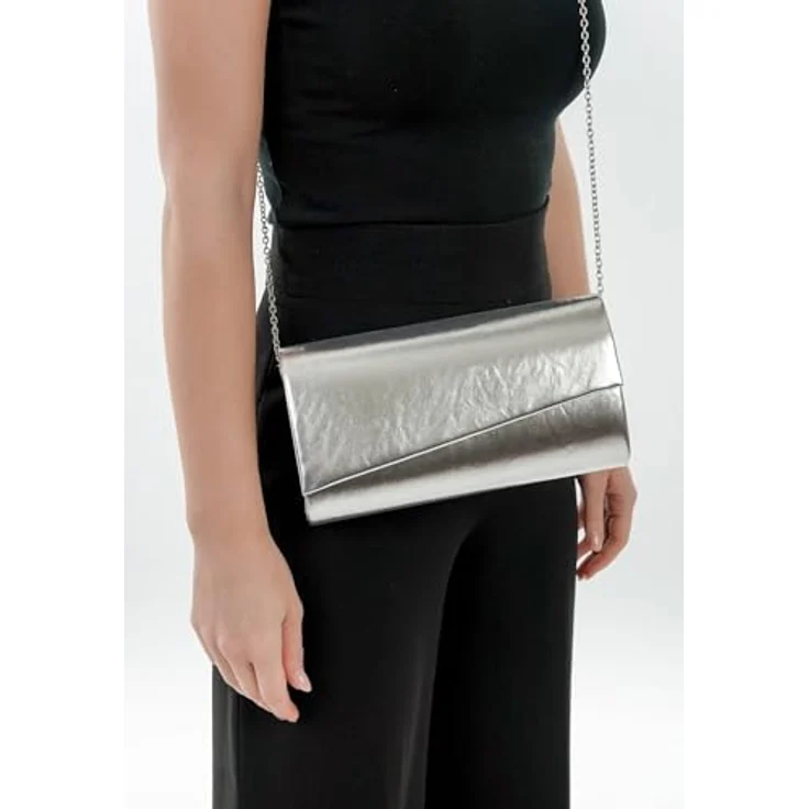 Tamaris Clutch Amalia, elegante Abendtasche in Silber mit abnehmbarer Kette und geräumigem Hauptfach – Bild 3
