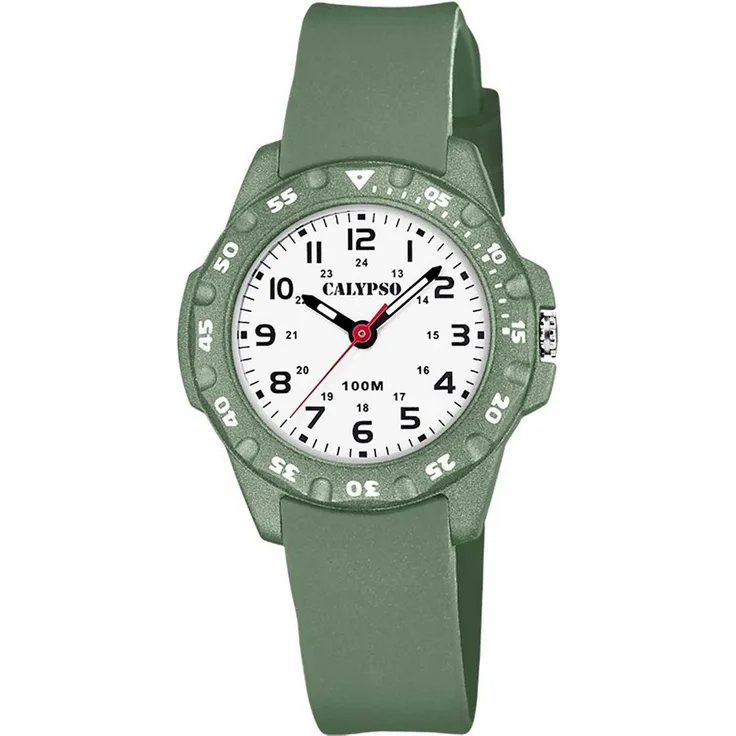 CALYPSO WATCHES Quarzuhr Junior Collection K5821/2, Armbanduhr für Kinder, bis 10 bar wasserdicht, weißes Zifferblatt, olivgrün