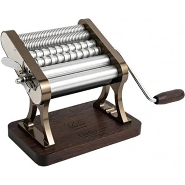 Marcato OT21-150-CHS Nudelmaschine aus Aluminium und Wengeholz, Champagner, 7-stufiger Teigregler, für Lasagne, Fettuccine und Tagliolini