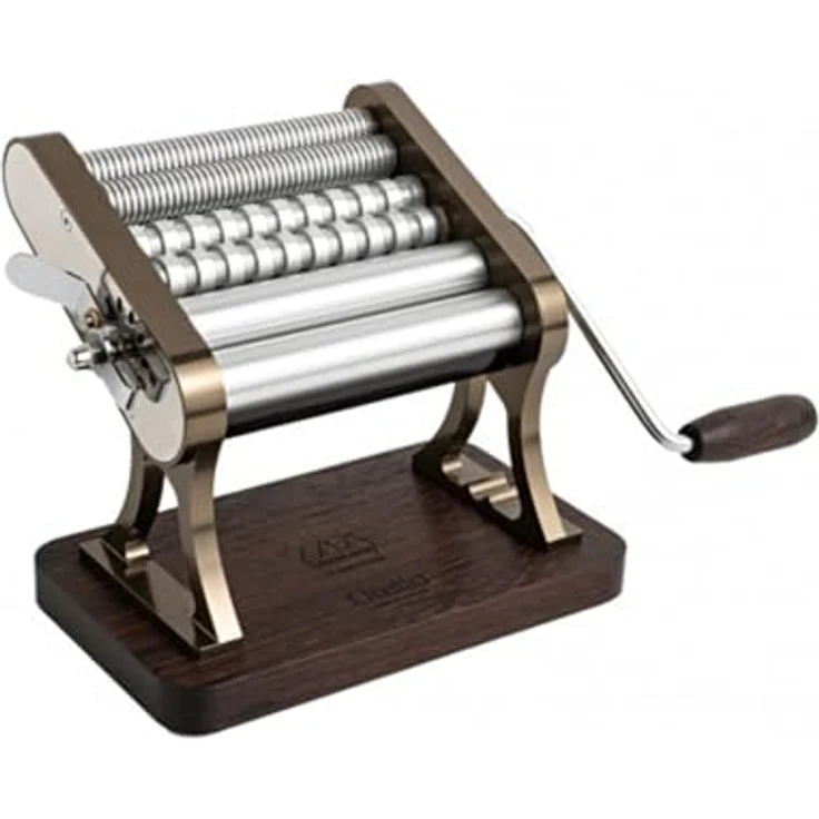 Marcato OT21-150-CHS Nudelmaschine aus Aluminium und Wengeholz, Champagner, 7-stufiger Teigregler, für Lasagne, Fettuccine und Tagliolini – Bild 1