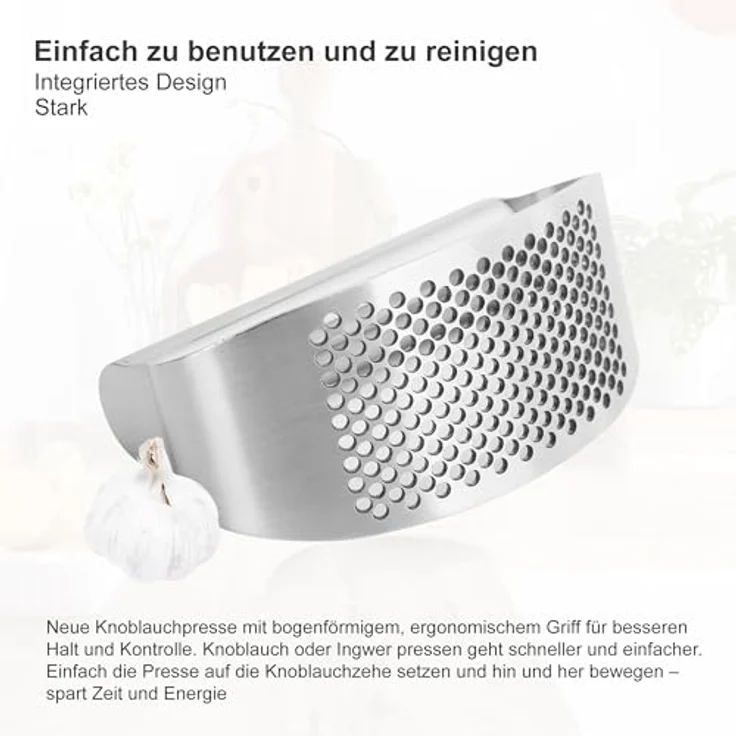 hausleben Knoblauchpresse Edelstahl – Ergonomischer Knoblauch- und Ingwerzerkleinerer, rostfrei, kompakt und leicht zu reinigen – Bild 2