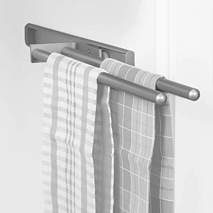 Emuca Ausziehbarer Handtuchhalter mit 2 Armig, handtuchauszug küche oder bad aus matt eloxiertem Aluminium, Länge 310mm – Bild 5