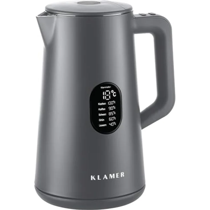 KLAMER Wasserkocher Edelstahl 1,5L 1800W grau mit Temperatureinstellung 40-100°C, Teekocher BPA-frei – Bild 1