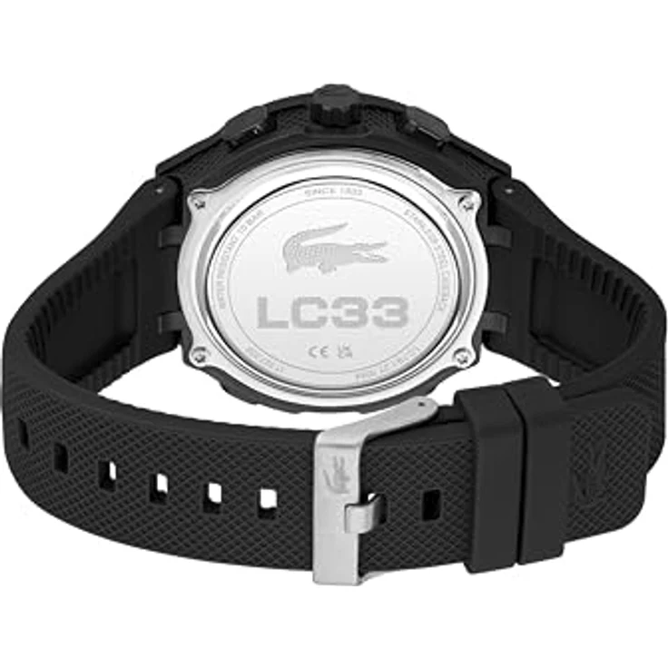 Lacoste LC33 Analoge-Digitale Multifunktions-Quarzuhr für Herren, 45mm Schwarzes TR90 Gehäuse, Schwarzes Silikonarmband mit Textur, 10 ATM wasserdicht – Bild 4