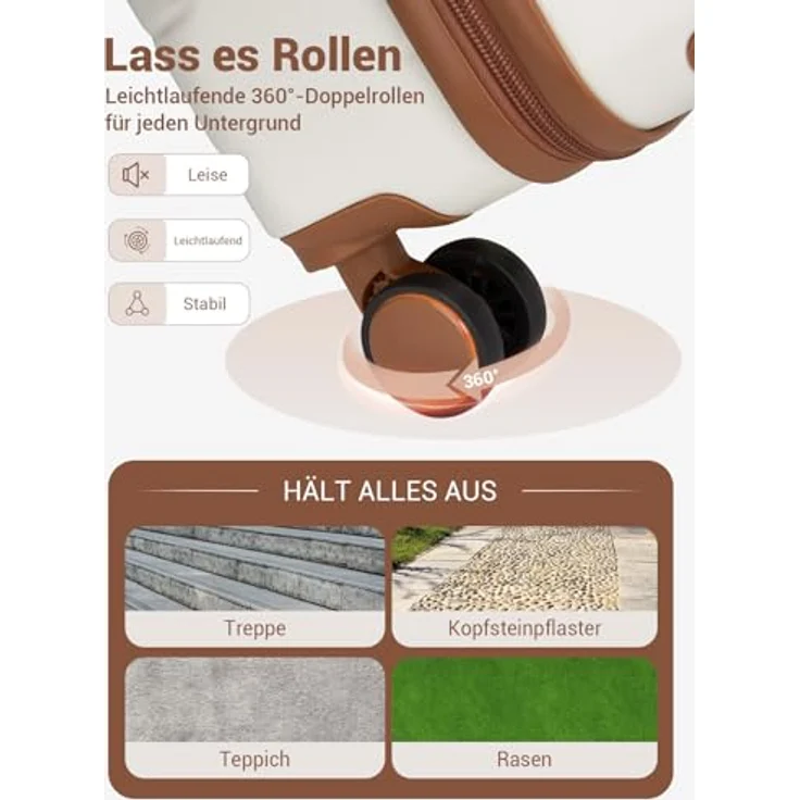 Shavont Großer Koffer XL, Hartschalenkoffer mit 91 L Fassungsvermögen, 4 leisen 360° Doppelrollen, integriertes Schloss, Cremefarben, 76x50x29 cm – Bild 5