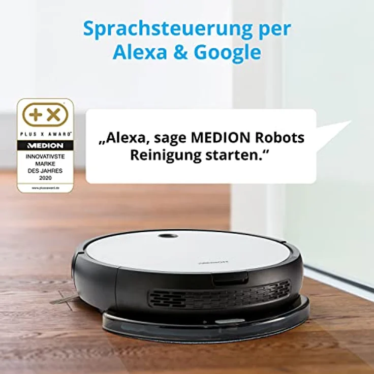 Medion MD 19601 Saugroboter mit Wischfunktion, 100 min Akkubetrieb, App- und Sprachsteuerung, weiß – Bild 4