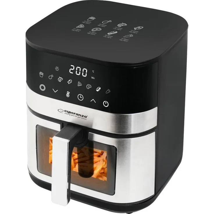 Esperanza EKA003, fettfreie Friteuse mit 5L Fassungsvermögen, 1400W, Edelstahl, 8 automatische Programme, Temperaturregelung, 60-Minuten-Timer