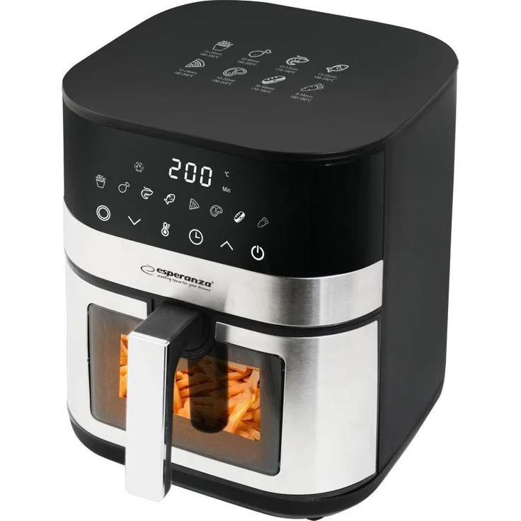 Esperanza EKA003, fettfreie Friteuse mit 5L Fassungsvermögen, 1400W, Edelstahl, 8 automatische Programme, Temperaturregelung, 60-Minuten-Timer