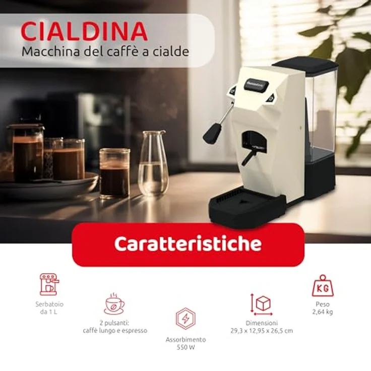 Melchioni Pad Kaffeemaschine, 15 Bar, 550W, 1L, Espresso & Lungo, einfache Bedienung – Bild 2