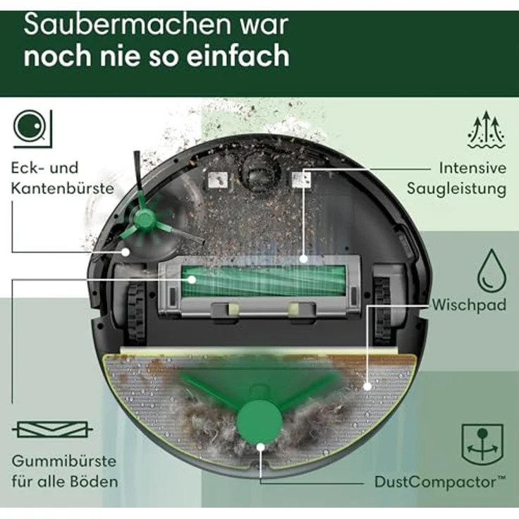 iRobot Roomba 205 DustCompactor Combo - Staubsauger-Roboter - ClearView LiDAR - 7000Pa - 180 mins - SmartScrub - Umfährt Hindernisse - App - Schwarz – Bild 4