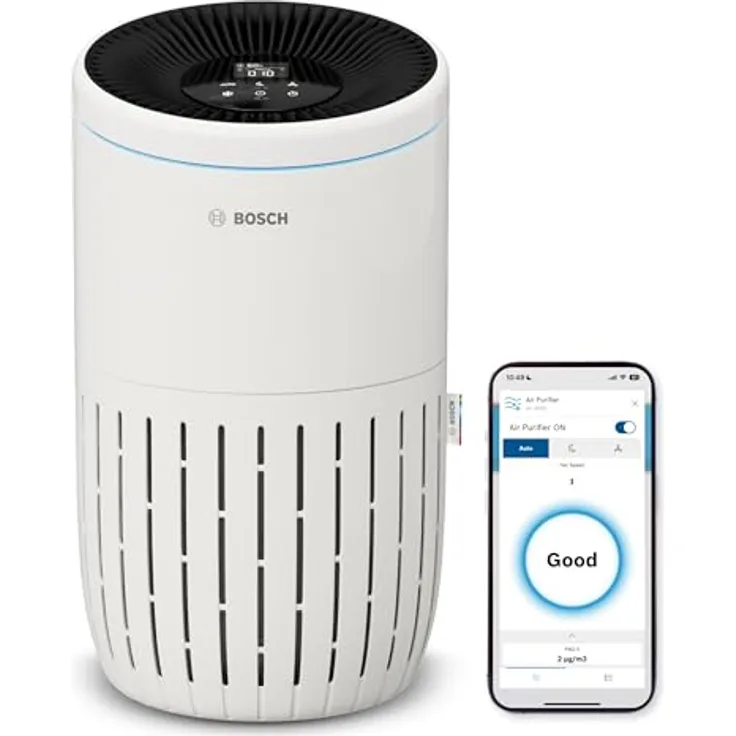 Bosch Air 4000i App-gesteuerter Luftreiniger - HEPA13-Luftfilter, Smart Sensor, Auto-Modus, Sleep-Modus (25 dB) - CADR: 300 m³/h, weiß