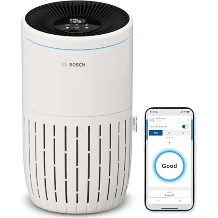 Bosch Air 4000i App-gesteuerter Luftreiniger - HEPA13-Luftfilter, Smart Sensor, Auto-Modus, Sleep-Modus (25 dB) - CADR: 300 m³/h, weiß – Bild 1