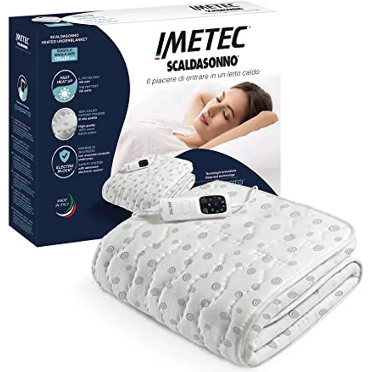 Imetec Scaldasonno Adapto, Wärmeunterbett für franz. Bett, 150x120 cm, geringer Verbrauch, patent. Technologie, schnelle Erwärmung, person. Temp., 100 % Baumwolle, Made in Italy, Steuerung mit 6 Temp