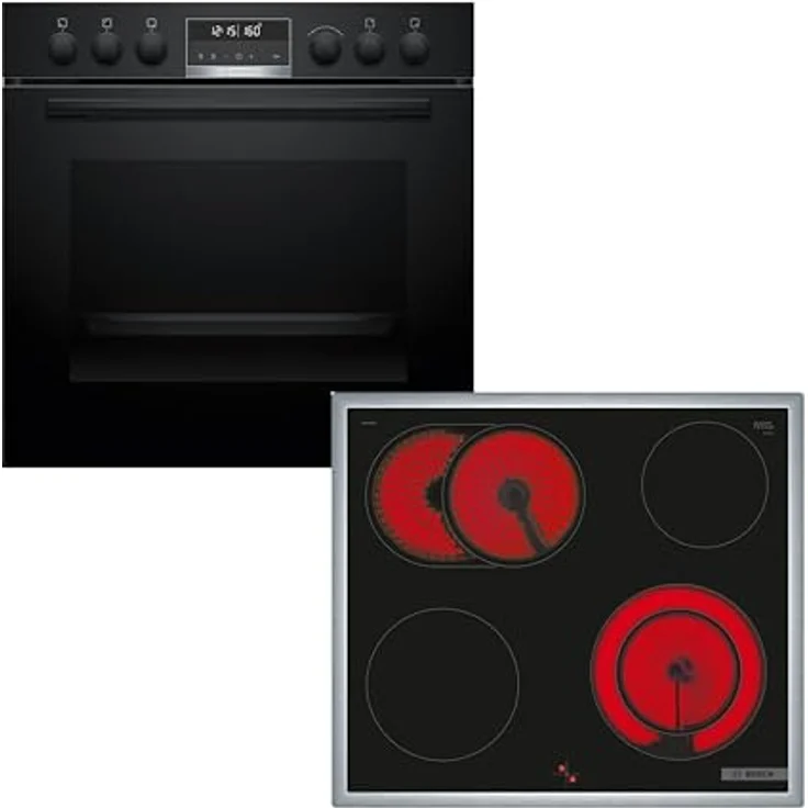 Bosch Einbauherd-Set HND671LS67, Serie 6 Einbau-Herd 60 cm mit Pyrolyse-Selbstreinigung und Elektro-Kochfeld HEB578BB3, 60 cm mit Bräterzone, Made in Germany – Bild 1