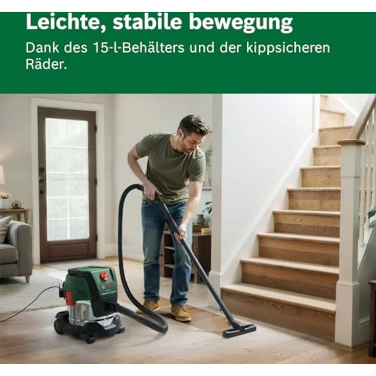 Bosch PAS15-220, kabelgebundener Nass- und Trockensauger mit 1.200 W, 220 mbar Saugleistung, 15 l Behälter, Blasfunktion und Flachfaltenfilter – Bild 4