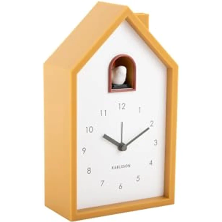 Karlsson Modern Cuckoo Wecker, skandinavisches Design, ochre yellow, 12x6x20cm, batteriebetrieben – Bild 1