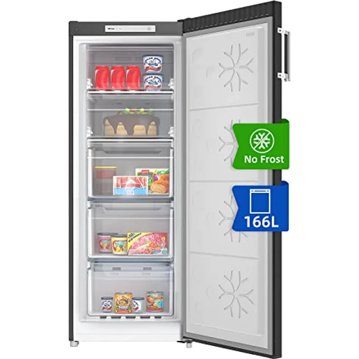CHiQ Gefrierschrank 166 L | No Frost Technologie | Wechselbarer Türanschlag | Schwarzer Edelstahl | 144cm Höhe| 12 Jahre Garantie auf den Kompressor