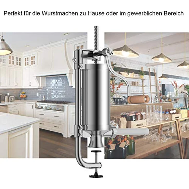 COSTWAY Wurstfüllaufsatz Wurstfüller, 1,5L, 4 Füllrohre (15/Ø19/Ø22/Ø25mm), Aluminium/Kunststoff, rutschfeste Schraubzwingenbefestigung – Bild 6