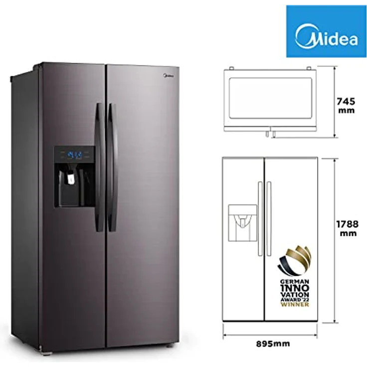 Midea KS-DDX 6.32 WT Side-by-Side Kühl-/Gefrierkombination/ 178,8 cm Höhe/ 254 kWh/Jahr/No Frost/Dual Inverter Compressor/mit 3in1 Wasser-/Eisspender und Wassertank, Dark Inox – Bild 2