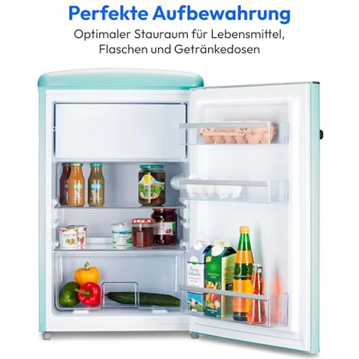 MEDION Retro Kühl-Gefrierkombination (95L Kühlschrank, 13L 4 Sterne Gefrierfach, 108 Liter Nutzinhalt, LED Innenbeleuchtung, MD 37790) Miinty Green – Bild 4