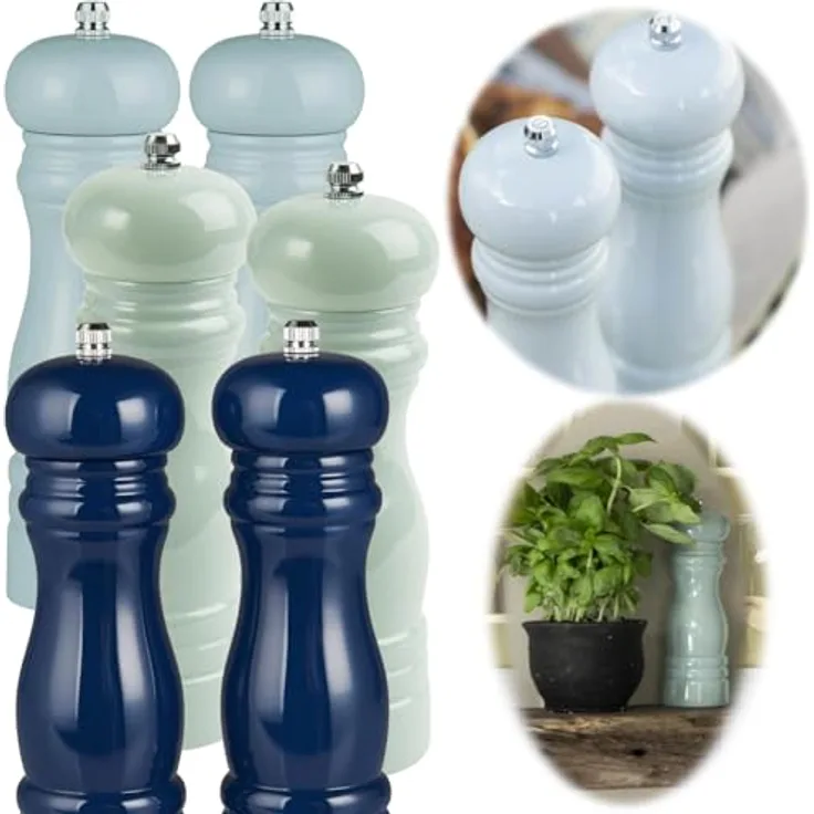 LS-LebenStil 2x Design Holz Gewürzmühlen Set, Salzmühle & Pfeffermühle, Indigo Blau, 21x5cm mit hochwertigem Keramikmahlwerk, stufenlos einstellbar