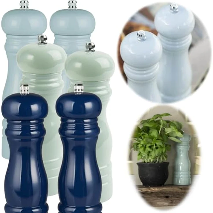 LS-LebenStil 2x Design Holz Gewürzmühlen Set, Salzmühle & Pfeffermühle, Indigo Blau, 21x5cm mit hochwertigem Keramikmahlwerk, stufenlos einstellbar – Bild 1